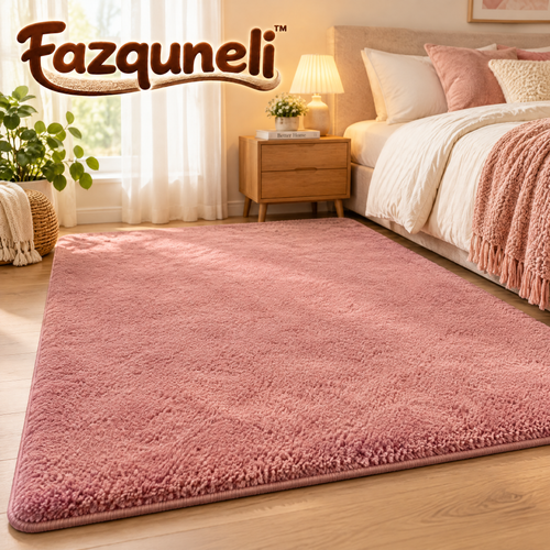 Fazquneli™ Blush Rose Plush Bedroom Rug — Room styling