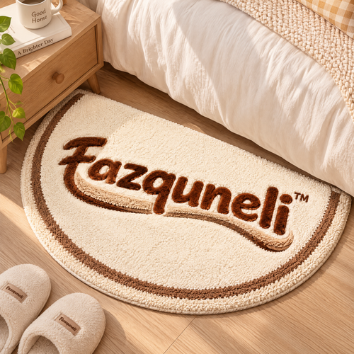 Fazquneli™ Signature Logo Half-Round Bath Mat — Room styling