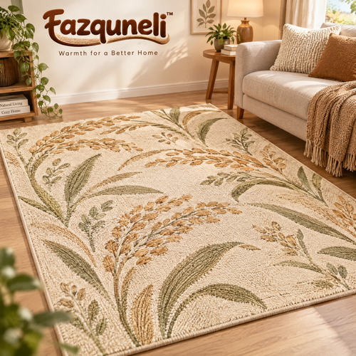 Fazquneli™ Botanical Meadow Leaf Area Rug — Room styling