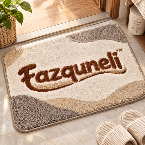 Fazquneli™ Signature Cream and Taupe Entry Mat — Room styling